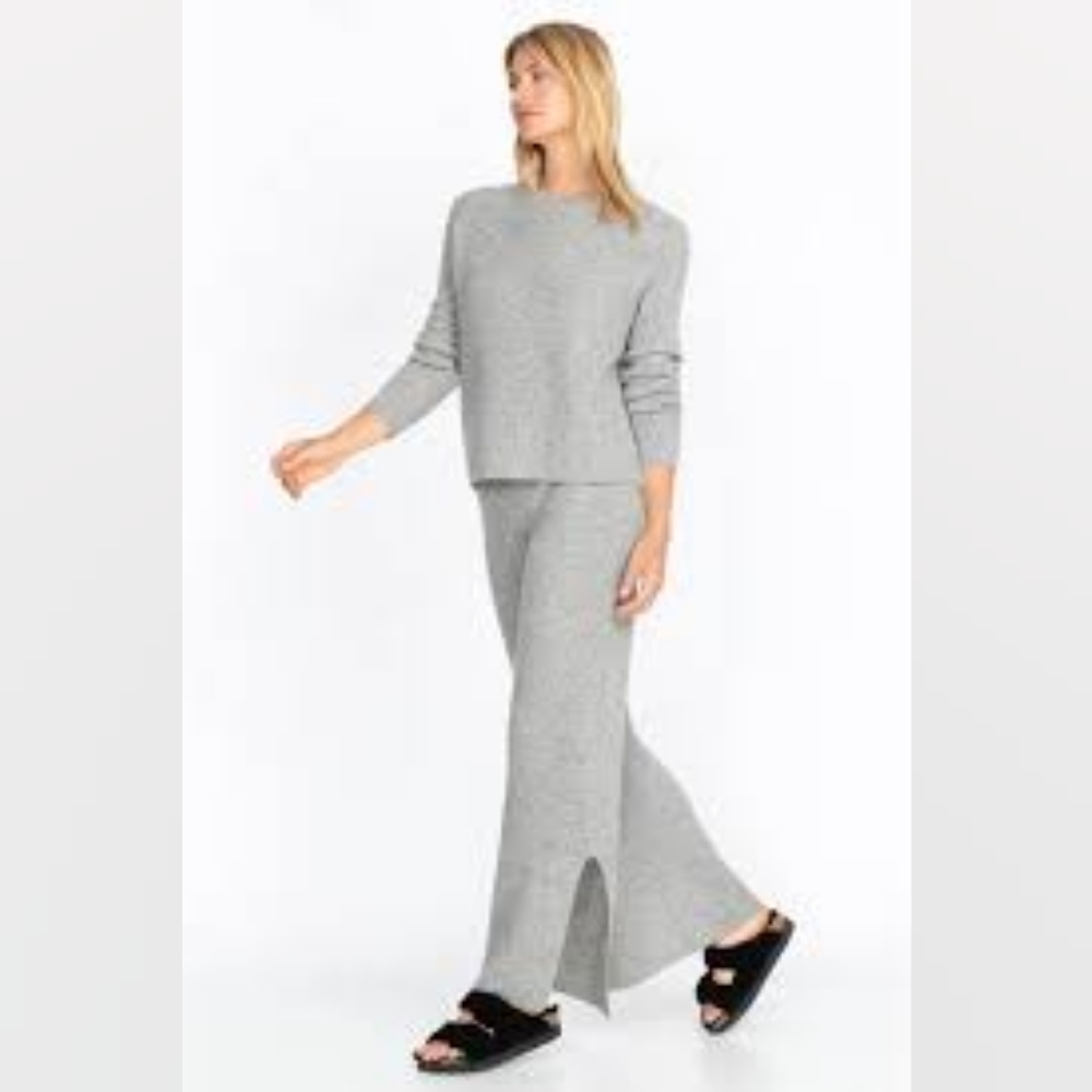 Calme By Johnny Was Wide Leg Trousers Knit Split Hem Pant Sweatpant Navy Blue - Picture 8 of 12